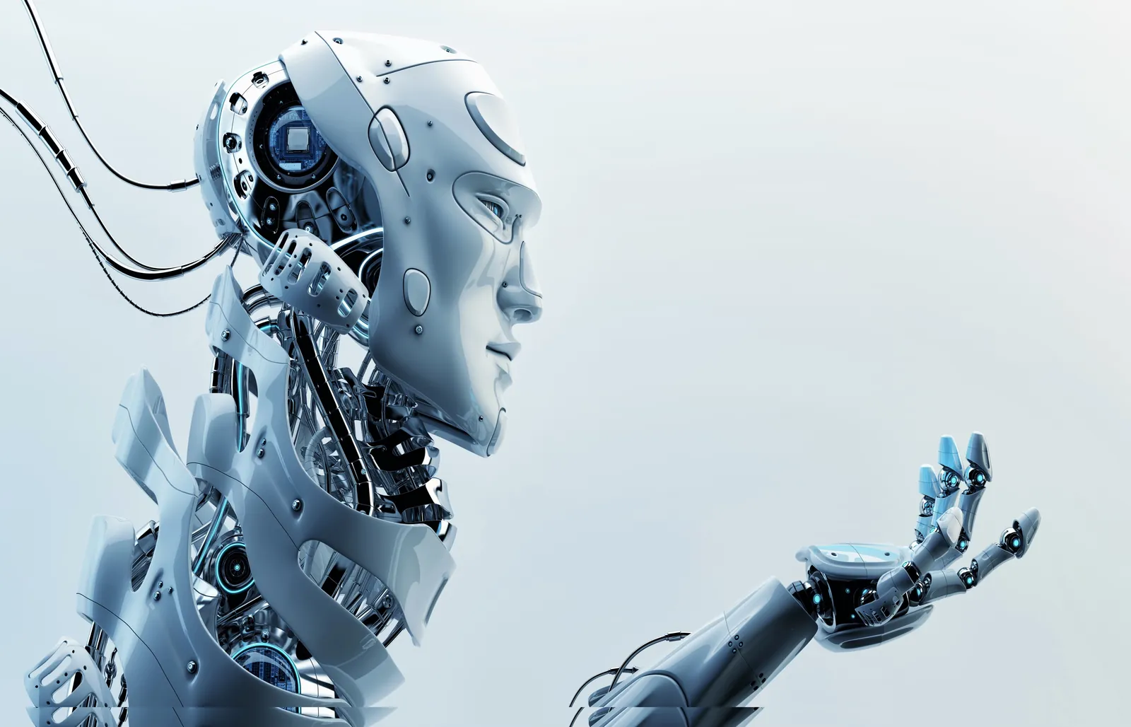 Rendering of a humanoid robot with visible internal processor and circuitry